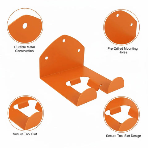 Orange Metal Wall Mounted Tool Rack For Small Garages, Space Saving Garage Organizer with pre-drilled holes, 1 Pack