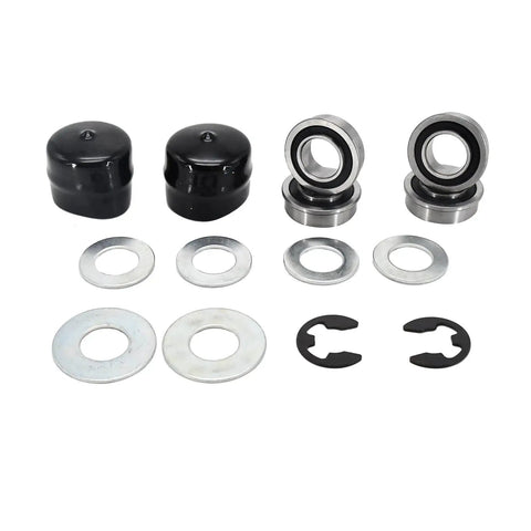 Front Wheel Bushing To Bearing Conversion Kit For 9040H Riding Mower with washers, dust caps, and rings visible