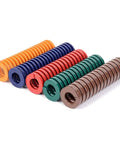 Heavy Duty Two Piece Spiral Compression Spring Set Built Like Iron From Top Tier Alloy Steel For No Fuss Mechanical Support And Dead Nuts Reliable Stamping Applications Measuring 100 Millimeters, featuring colorful coils.
