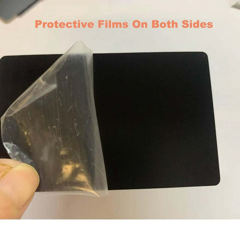 0.8mm Thick Aluminum Metal Cards For Laser Engraving, Black 86 X 54 Mm, 26 Pack, with protective film being removed