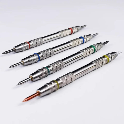 2-9 Mohs Hardness Scratch Tester Pen Kit with Stainless Steel Picks, 4 Pack, Storage Box, Pro-Grade Tool for Testing Minerals, Jewelry, Jade, Glass and Gemstones, Handy, Pocket-Ready Hardness Tester for DIY Hobbyists, 4 pens on white