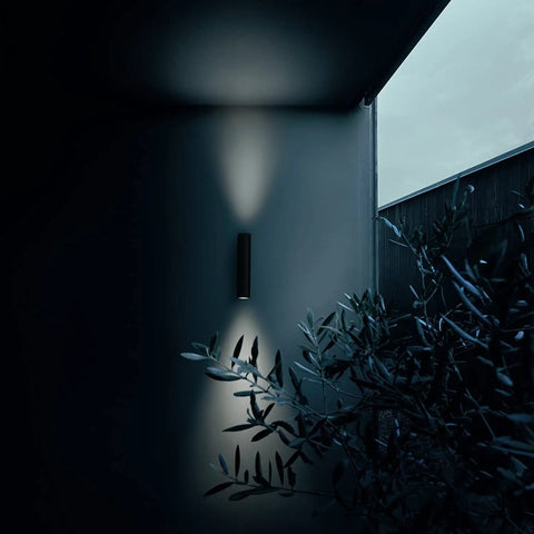 Dusk To Dawn Outdoor Wall Light With Sensor ETL Listed Aluminum Up Down Cylinder Sconce illuminating porch wall at night