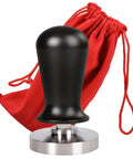 Precision Calibrated Espresso Tamper Featuring Solid 304 Stainless Steel Flat Base And A Ridiculously Smooth Aluminum Handle with red bag