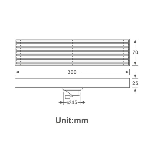 Top Shelf 304 Stainless Steel Linear Shower Drain With Tool Free Removable Grid And Odor Blocking Insert For smooth bathroom floors, 300mm design.