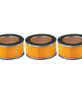 Pro Grade Air Compressor Filter Element Assembly For Cylinder Shape Air Intake Precise Filtration To Cut Debris And Extend Equipment Life Fits 106x75x51mm Models With Metal Trim Bulk Pack Of Three Replacement Filters, three orange pleated filters