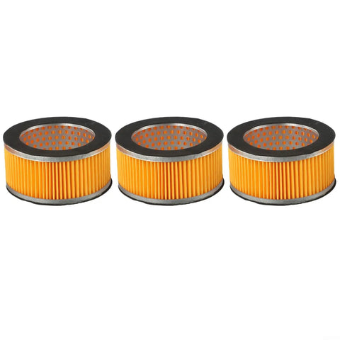 Pro Grade Air Compressor Filter Element Assembly For Cylinder Shape Air Intake Precise Filtration To Cut Debris And Extend Equipment Life Fits 106x75x51mm Models With Metal Trim Bulk Pack Of Three Replacement Filters, three orange pleated filters