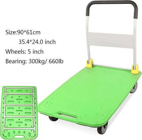 Heavy Duty 4 Wheel Cart With Rolling Platform Trolley for Moving Equipment Tools in Warehouse Garage and Home Use Durable Wheels Ergonomic White Handle