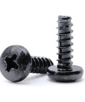 T4 X 12Mm Metric Self Tapping Screws With Pan Head And Phillips Drive Black Oxide Steel, two screws displayed