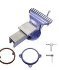 10 Inch Heavy Duty Cast Iron Bench Vise With 360 Degree Swivel Lock Base Chrome Spindle And Nuts Quenched Jaw For Extra Hard Grip Non Slip Textured Jaw Surface Built For Pro Shop Quality Bench Work, shown with base rings