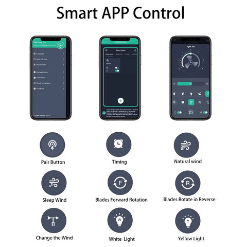 Remote app control interface for Dope 42 Inch Retractable Ceiling Fan With Lights Remote App Control Dimmable LED DC Motor Modern Farmhouse Style Hidden Four Blade Black Finish Quiet 3 Speed Wind With 2 Hour Timer.