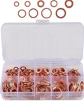 Get This Top Notch 100 Piece Copper Flat Washer Assortment Kit With Box For Sump And Industrial Jobs Featuring Purple Copper Ring Seals That Resist Heat Buildup And Deliver Serious Hardness For Your Tough Gasket Needs, 100-piece copper washers in plastic box