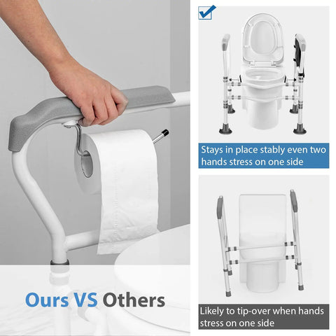 Heavy Duty Freestanding Toilet Safety Rail For Seniors And Disabled Adjustable Height And Width Sturdy Carbon Steel Frame