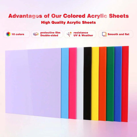 Front view of Adrattnay acrylic sheets, 10-pack, 12 x 12 in, 3 mm thick, opaque colored panels with protective film