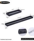 Size reference for Matte Black 2 Piece Bathroom Hardware Set with 24 Inch Towel Bar and Towel Ring, SUS 304 Stainless Steel.
