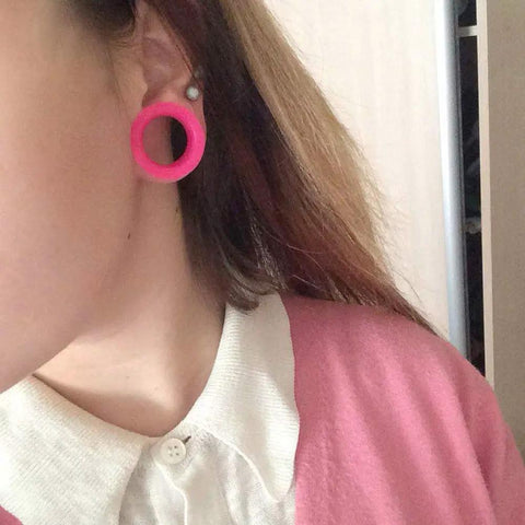 Pink tunnel from 9 Pair Silicone Ear Plugs Flexible Thin Tunnels Double Flared Expander Ear Gauges Piercing Set For Stretched Lobes