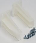 Pack Of Two White Drawer Slide Rear Socket Brackets Euro Cabinet Replacement Hardware With Slick Adjustability Heavy Duty Mounts For Right And Left Sides No Sweat Installation with screws.