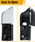 Ford Transit Fuel Filler Door Assembly With White Cover For 2015 To 2023 Transit 150 250 350 350HD Gas Door Cap Replacement CK4Z-5427936-A shown in open and closed position