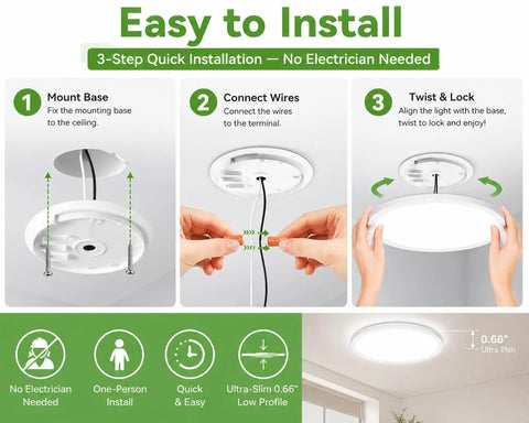 Six Pack 12 Inch LED Flush Mount Ceiling Lights No Fuss 24W 3200 Lumens Replaces Up To 240W 5 Color Temps Adjustable installation guide