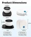 Product dimensions of 8 Pack Post Motor And Pre Filter Set For IX141 IX140 IZ140 IZ140C IZ142 UZ145 Vacuum Cleaners Includes 2 Post Filters And 6 Foam And Felt Pre Filters Replacement Huxowni Filters A Full Year Supply In One Purchase, showing post-motor and pre-motor filters.