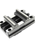 Heavy Duty Self Centering Workbench Vice For Pipe And Round Materials Rock Solid With Precision Parallel Jaws, close-up view.