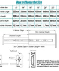 Size chart for 20 Inch Full Extension Drawer Slides, 5 Pairs, Side Mount, Ball Bearing, 100 Lb Capacity, Heavy Duty
