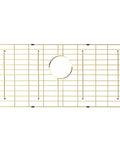 Rock Solid Gold 304 Stainless Steel Sink Grid Protector Covers 28 by 14 Inch Single Bowl with Rear Drain, top view showing drainage hole.