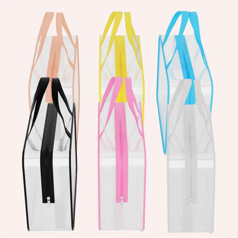 Side view of Six Pack Large Toy Storage Bags PVC Waterproof Organizers With Zipper And Handle For Board Games Building Blocks Puzzles.