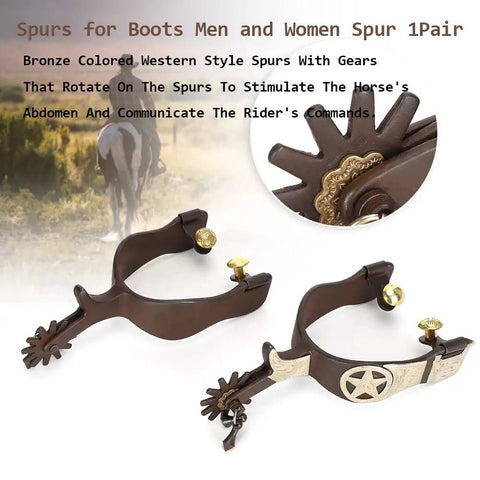 Antique Brown Western Style Horse Spurs 1 Pair With Hand Carved Decoration For Boots Men And Women Cowboy Boots Equestrian