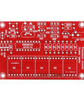 DIY Crystal Oscillator Frequency Counter Tester Kit 1Hz to 50MHz circuit board with labeled red layout for assembly
