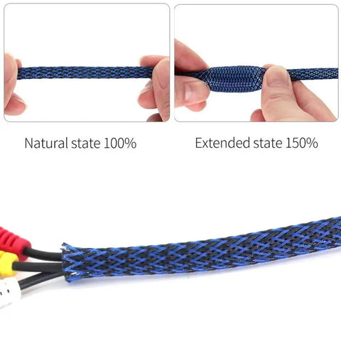 Expandable One Half Inch Cable Management Sleeve Protector One Hundred Foot PET Braided Wire Loom For Office TV Computer Home Theater Engine Bay Cord Organizer Protects Cables From Pet Chewing Cats And Dogs Black