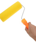 Textured Sponge Paint Roller For Wall Painting With Ergonomic Handle showing yellow sponge head and orange handle, ideal for easy painting.
