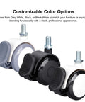 Premium 2 Inch Twin Wheel Casters With M10 Threaded Stem And Sure Grip Brake Rolls Real Smooth Pvc Tread Rollers for office furniture in customizable colors.