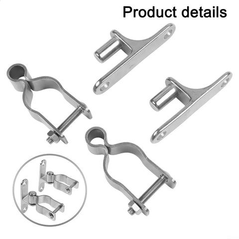 Hardcore 304 Stainless Steel Gate Hinges 2 Pack Heavy Duty Pipe Brackets Fit 35mm Farm Fences Barn Doors Garden Gates With Full Hardware Kit For Zero Sweat Backyards And Fast Weekend Install showing close-up of brackets and bolts.