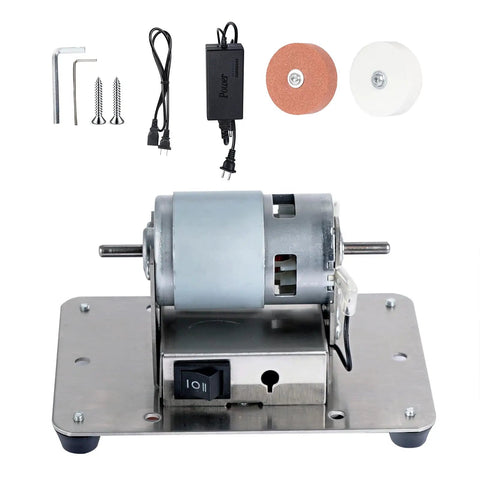 Top Notch Mini Bench Grinder With Dual Ceramic Wheels for Razor Edge Shaving and Heavy Duty Metal or Wood Carving, Solid Steel Base with accessories.
