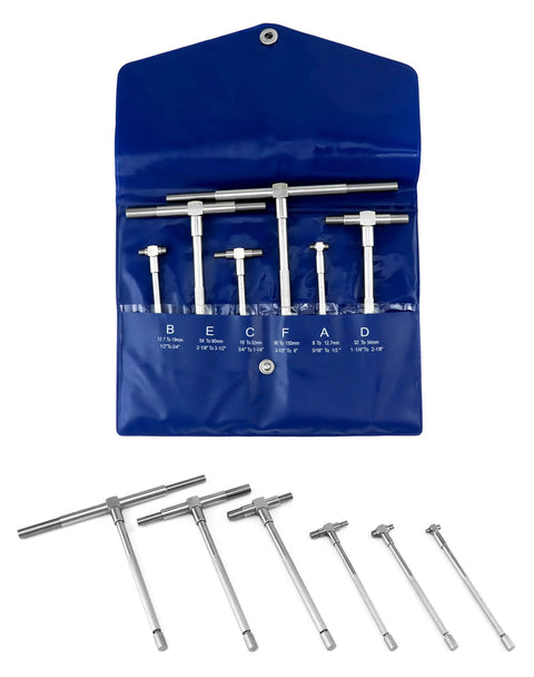 QWORK bore gauge set, 5/16 to 6 in telescoping gauges, 6-piece premium steel hole gauges in blue roll-up case