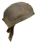 Distressed Brown Motorcycle Leather Cap Made From Premium Cowhide With Adjustable Back Tie Laces serving dope vintage worn in style side view.