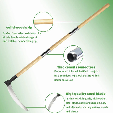 Solid Wood Long Handle Weeding Sickle With A 32 Centimeter Extended Blade Three Section Adjustable Length Heavy Duty Gardening Tool