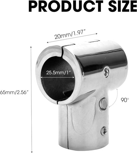 1 Inch Stainless Steel Boat Railing Tee Fitting, 90 Degree Tube Connector For Heavy Duty Marine Handrails, product size dimensions