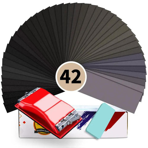 Wet And Dry Sandpaper Set With 42 Sheets From 120 To 3000 Grit Includes Sanding Block Pro Grade Finish For Wood Metal Automotive