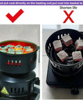 ETL Certified Charcoal Stove With 5 Gear Coal Burner showing correct coal placement in metal basket for safe heating.