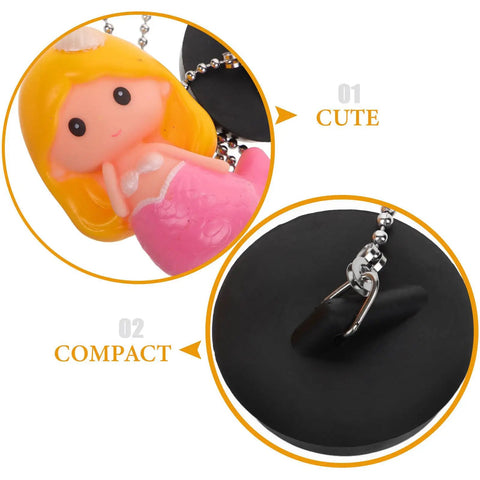Mermaid Bathtub Stopper Plug Rubber Drain Seal with Chain, featuring a cute mermaid design and compact rubber stopper.