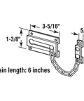 Classic Bronze Standard Chain Door Guard dimensions, 6-inch chain, 8-link design, solid build for safe viewing and ventilation.