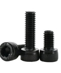Close-up of black hex socket screws from All In One Hex Socket Screw Bolt Nut Set M2 To M6 Black Carbon Steel Hardware Kit In Durable Case.