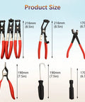 9 Piece Hose Clamp Pliers Set With Long Reach For Auto Hoses Fuel Oil Water Radiator And Coolant Lines, tool sizes