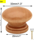 Wooden Cabinet Knob Set With Screws, 20 Pack, Log Varnish Finish, Mushroom Shaped Dresser Drawer Knobs, 1.3 Inch Diameter