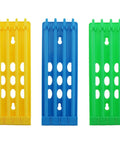 Set Of 3 Sturdy Plastic Pigeon Ring Holders Anklet Organizer For Poultry Habitat, showing yellow, blue, green racks.