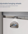 Close-up of adjustable wheels on 5 Foot Commercial Grade Sliding Pocket Door Hardware Track Kit Top Mount Heavy Duty Aluminum System