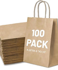 Brown Kraft Gift Bags With Durable Handles 8.25 X 5.9 X 3.15 Inches Pack Of 100 For Small Biz Christmas Weddings Parties Shopping Lunch Halloween Trick Or Treat