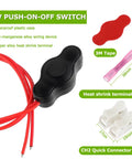 12V Waterproof Push Button Switch With Quick Connector for LED Accent Lighting, black rectangular base with red wires, 3M tape