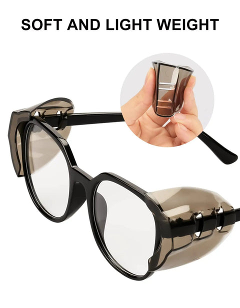 Two Or Four Pairs Eye Glasses Side Shields For Prescription Glasses, Soft TPU Cushions For All Day Comfort, close-up view, brown.